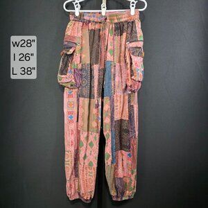 Kirat Patchwork Cargo Pants Womens One Size Boho Hippie Festival Harem Jogger